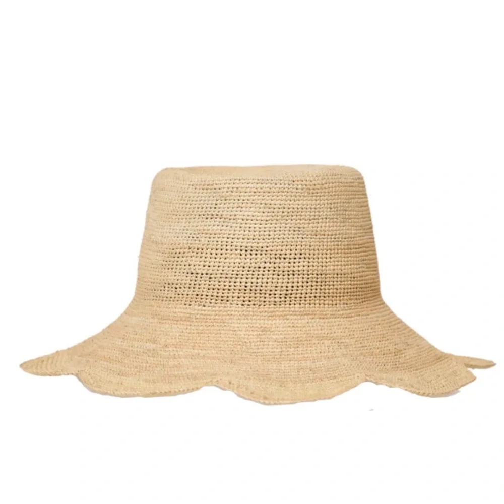 FREYA S/M Women's Packable Scallop Crochet Bucket Natural Hat $242 - Picture 6 of 12